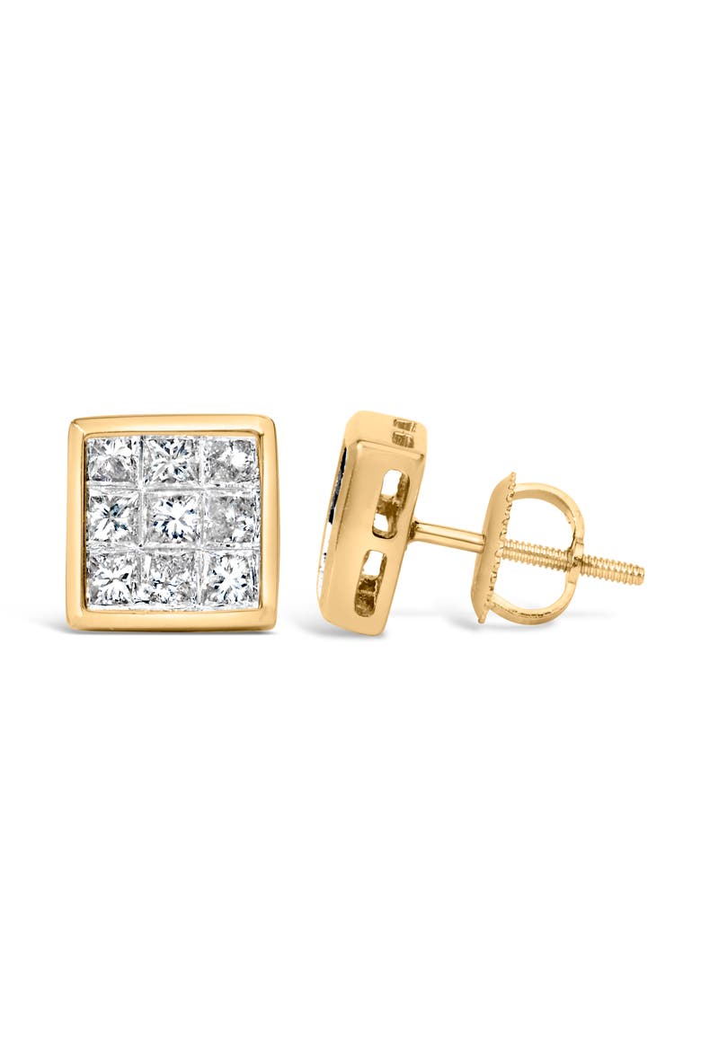 14K Yellow Gold 1.0 Cttw Princess Cut Diamond Composite Stud Earrings, Alternate, color, Yellow