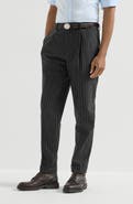 Brunello Cucinelli Virgin wool and cashmere chalk stripe flannel trousers with pleat