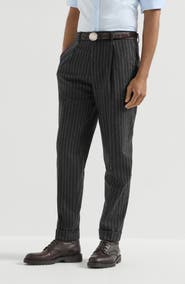 Brunello Cucinelli Virgin wool and cashmere chalk stripe flannel trousers with pleat