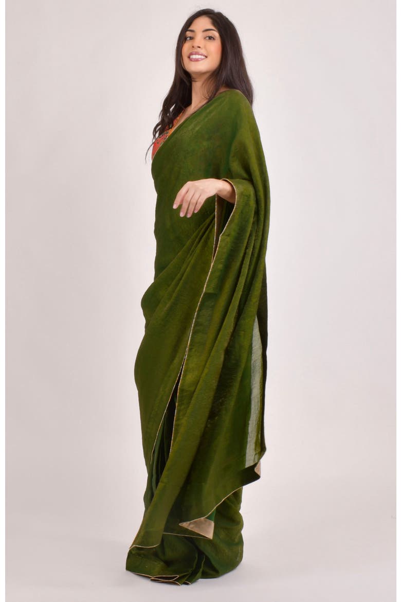 Zaya Brocade Pre-Draped Saree, Alternate, color, Green