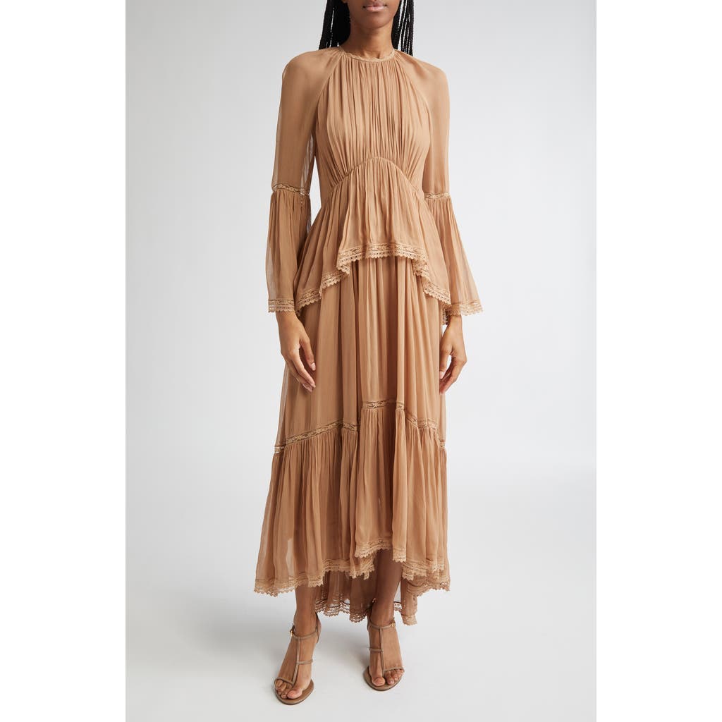 Zimmermann Hypnotic Peplum Long Sleeve Flutter Dress In Brown