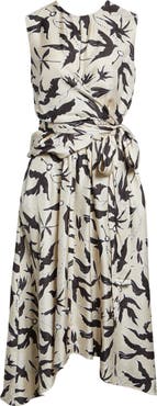 Altuzarra Penny Bird Print Draped Asymmetric Silk Dress