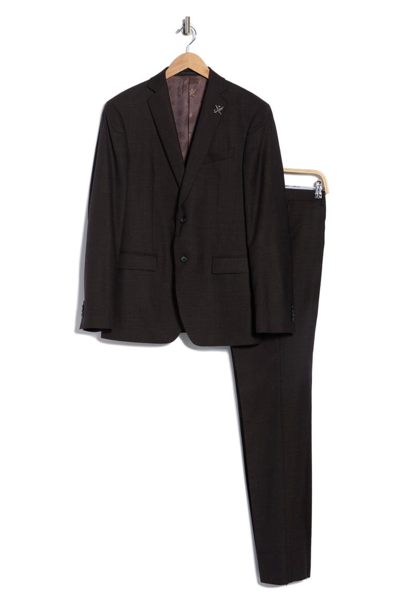 Mini Check Stretch Wool Suit, Alternate, color, BLACK/ BROWN