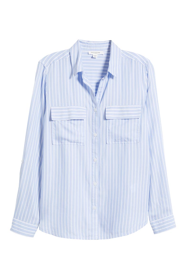 Farrah Stripe Button-Up Shirt, Alternate, color, WHISPER LILAC