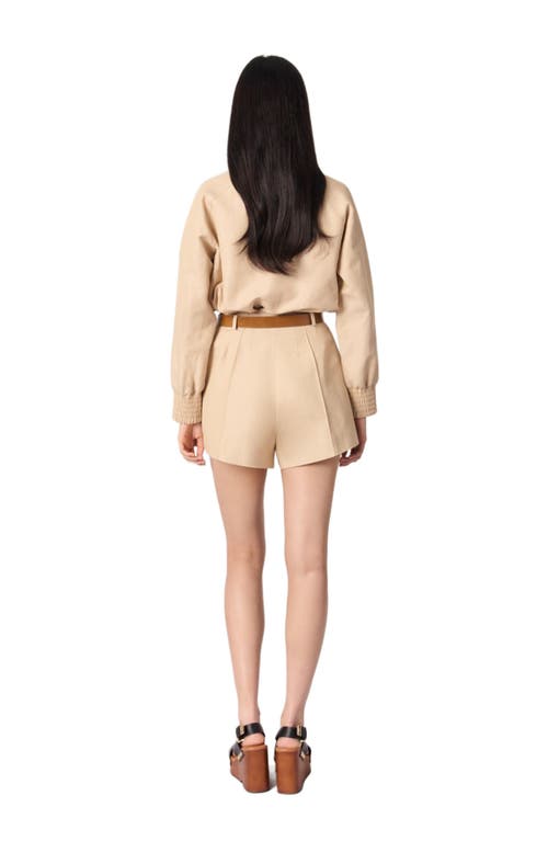 Maje Linen And Cotton Shorts With Darts In Beige