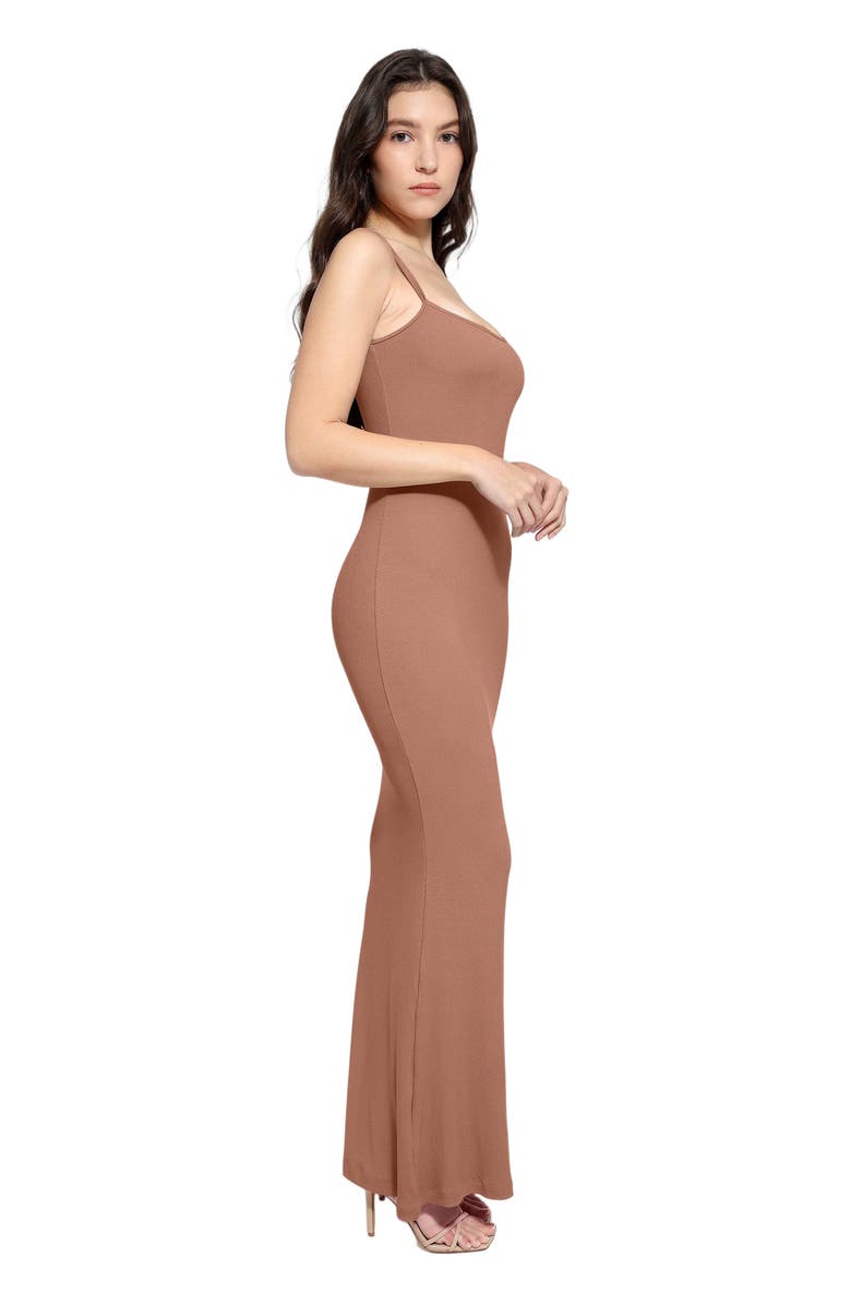 Popilush Built-in Shapewear Modal Wide Scoop Neck Slip Maxi Dress, Alternate, color, Caramel