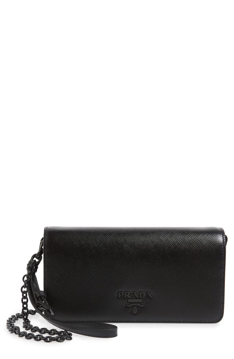 Prada Saffiano Leather Wallet on a Chain, Main, color,