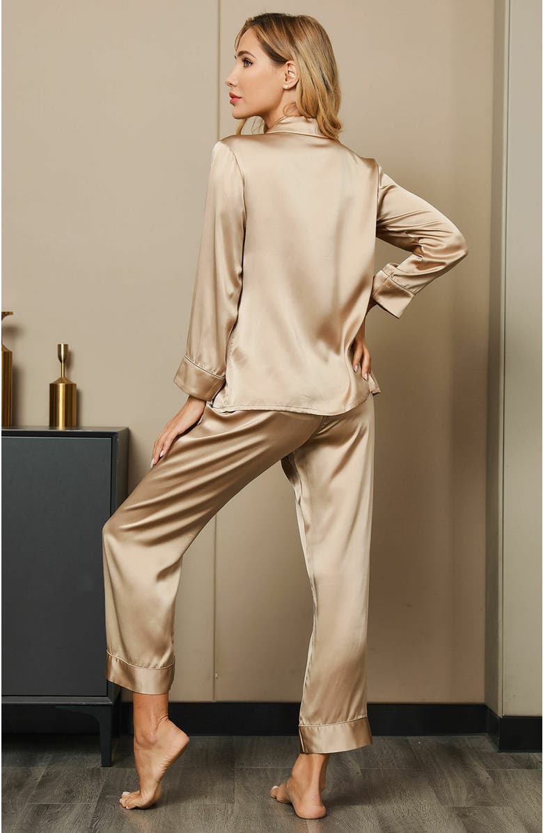 SILKSILKY Pure Silk Binding Trim Classic Pajamas Set, Alternate, color, 