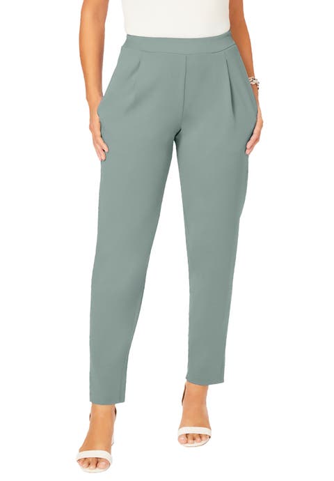 Stretch Knit Crepe Straight Leg Pants