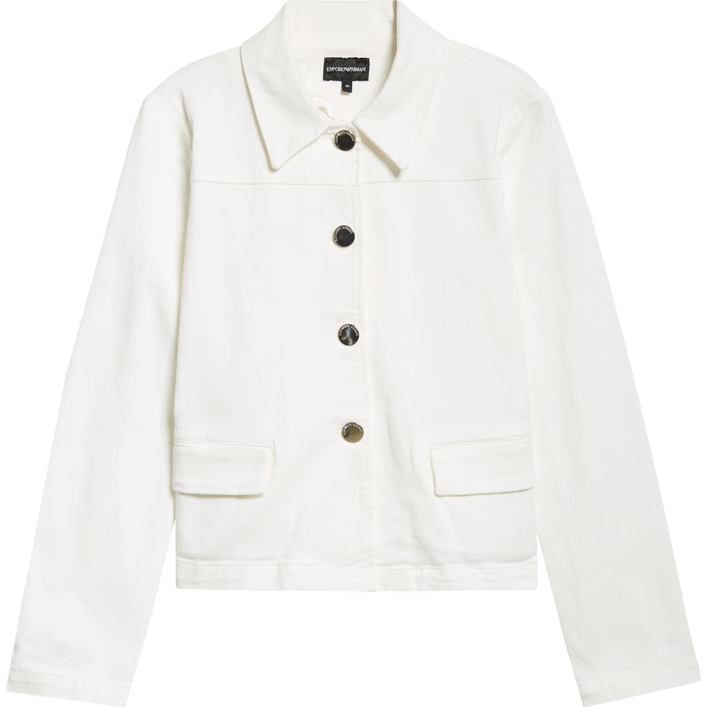 Emporio Armani Stretch Cotton Twill Jacket In Off White