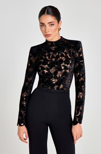 Lace Mock Neck Velvet Jumpsuit