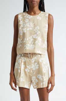 Veronica Beard Clarendon Floral Linen Blend Top