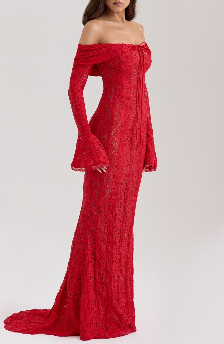 HOUSE OF CB Belle Off the Shoulder Long Sleeve Mermaid Gown, Alternate, color, Red