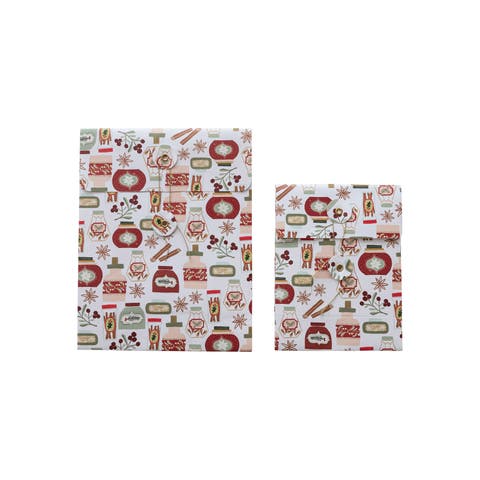 Printed Paper Gift Bags with Holiday Patterns, Multicolor, Set of 2