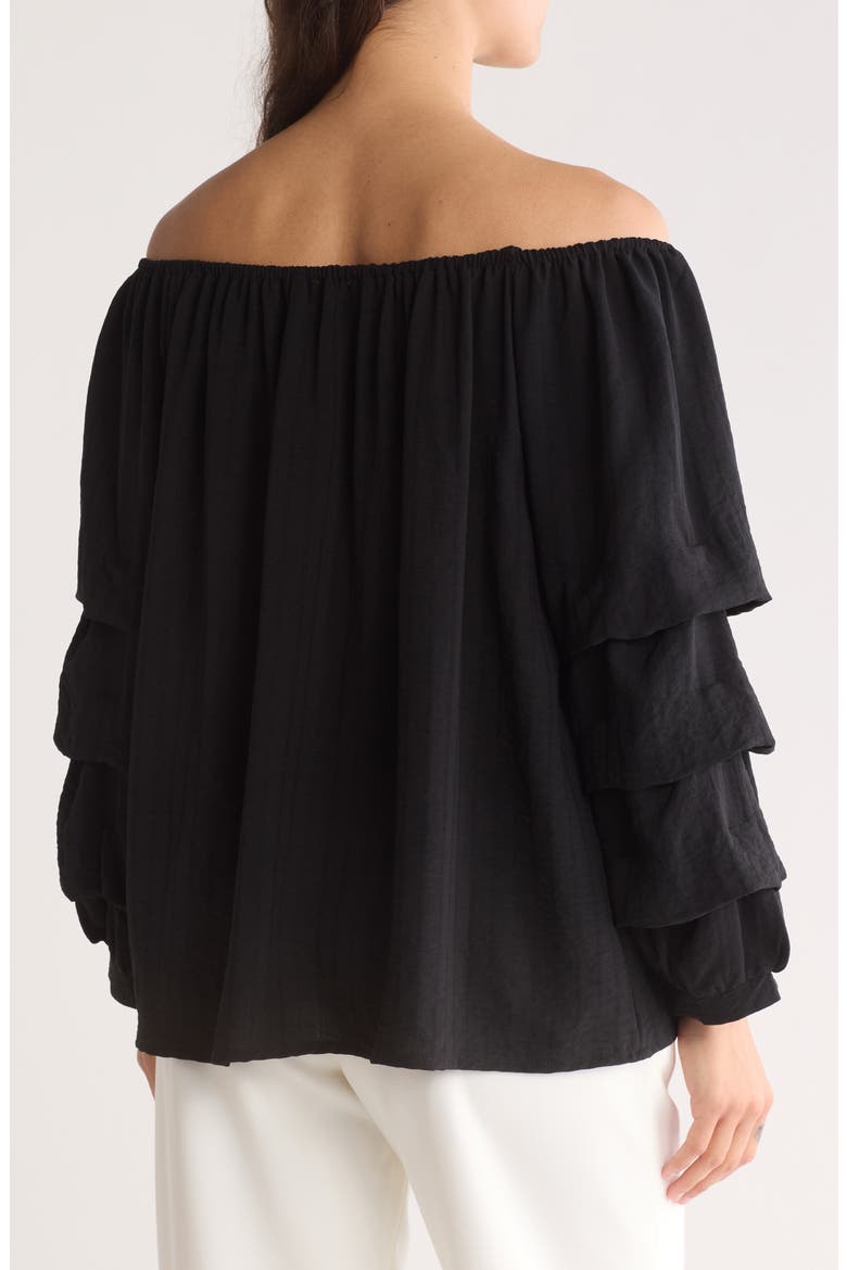 Lantern Sleeve Off the Shoulder Top, Alternate, color, BLACK