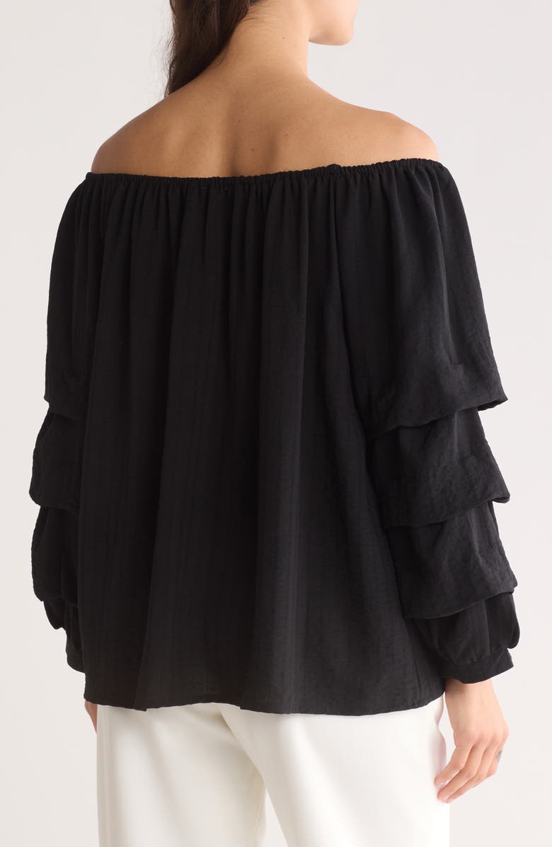PATRIZIA LUCA Lantern Sleeve Off the Shoulder Top, Alternate, color, Black