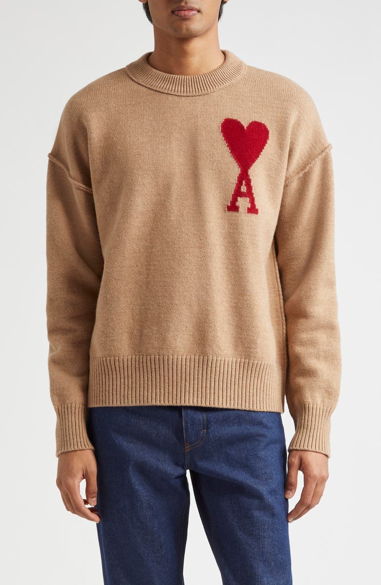 AMI PARIS Ami de Coeur Monogram Wool Sweater, Main, color, 