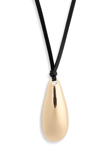 Shop Nordstrom Rack Suede Cord Pendant Necklace In Black- Gold