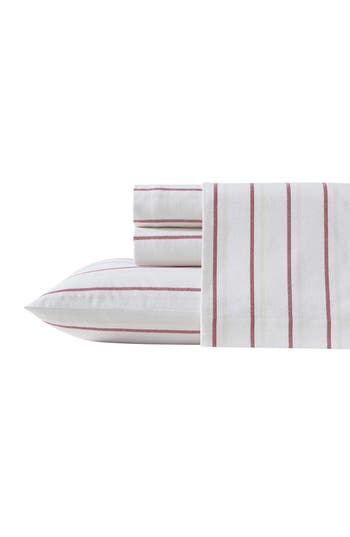 Eddie Bauer Cooper Falls Stripe Print Flannel Sheet Set In White