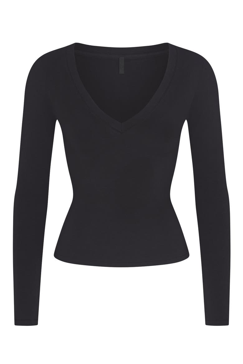 Cotton Jersey V-Neck Long Sleeve T-Shirt, Main, color, SOOT