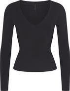 SKIMS Cotton Jersey V-Neck Long Sleeve T-Shirt