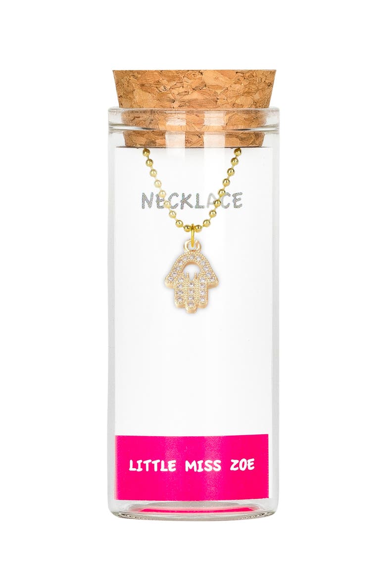 Sparkly Hamsa Charm Necklace in Gift Bottle, Main, color, Gold