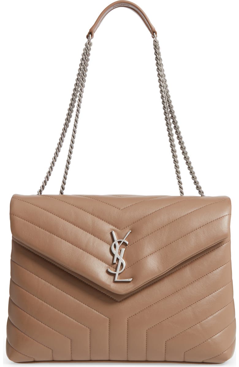 Saint Laurent Medium LouLou Calfskin Leather Shoulder Bag, Main, color, Desert Storm/ Dark Storm