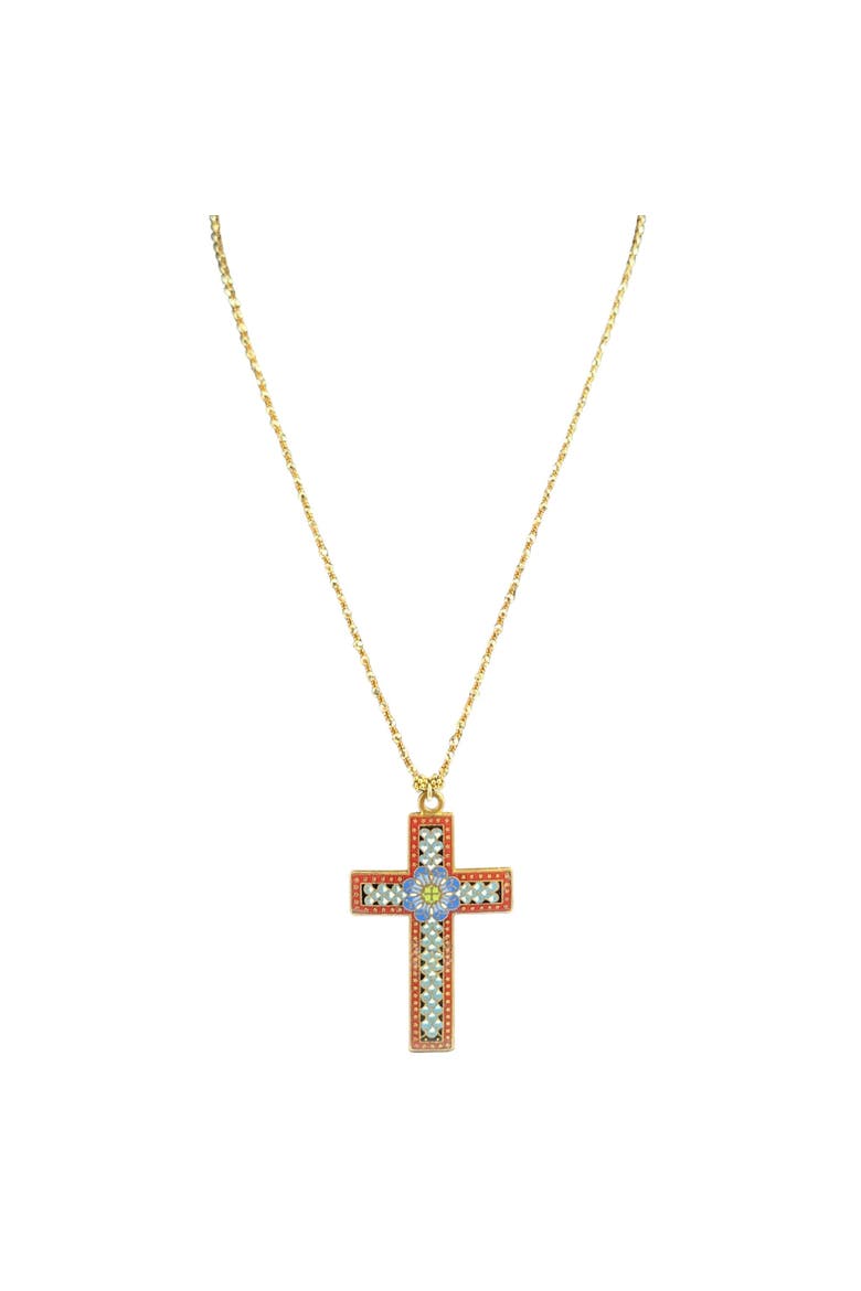 Vintage Ivory Enamel Cross Pendant Necklace, Main, color, Red