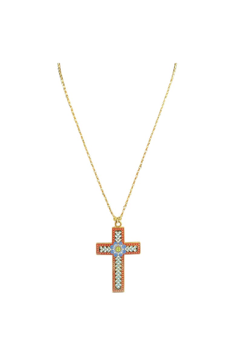MADISON BEVERLY HILLS Vintage Ivory Enamel Cross Pendant Necklace, Main, color, Red