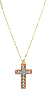MADISON BEVERLY HILLS Vintage Ivory Enamel Cross Pendant Necklace