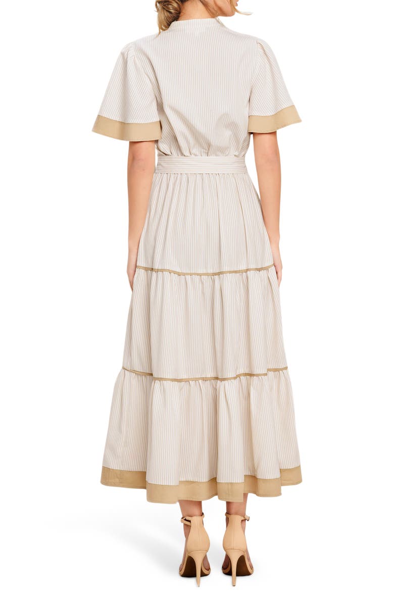 FLYING TOMATO Stripe Short Sleeve Midi Shirtdress, Alternate, color, Taupe White Stripe