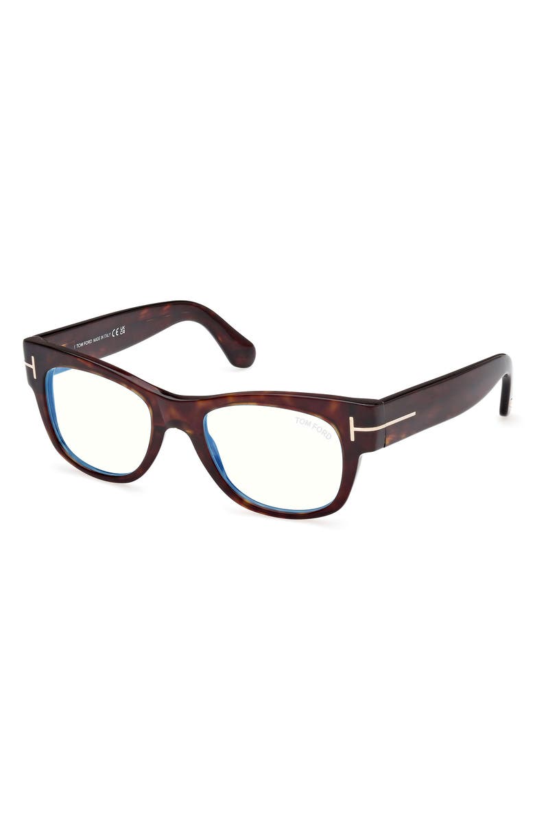 TOM FORD 52mm Round Blue Light Blocking Optical Glasses, Alternate, color, Havana Eco / Blue Block
