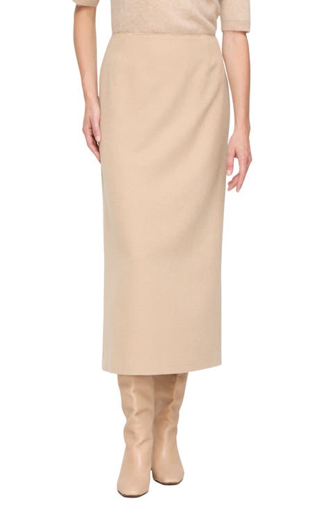 Camel Hair Midi Pencil Skirt