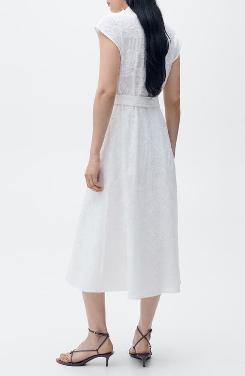 Mango Floral Embroidered Cap Sleeve Cotton Shirtdress In White