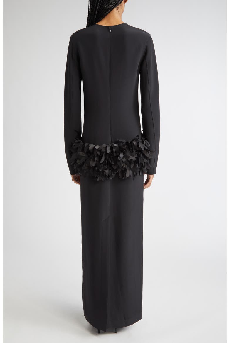 Petal Long Sleeve Wool & Silk Evening Dress, Alternate, color, BLACK
