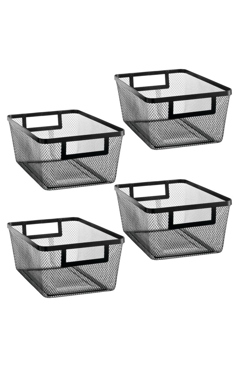 mDesign Metal Mesh Pantry Basket with Handles - Set of 4 - Matte Black, Main, color, Black