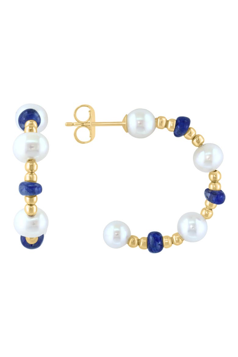 14K Yellow Gold 3.5–4.5mm Freshwater Pearl & Sapphire Beaded Hoop Earrings, Main, color, MULTI