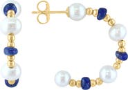 EFFY 14K Yellow Gold 3.5–4.5mm Freshwater Pearl & Sapphire Beaded Hoop Earrings