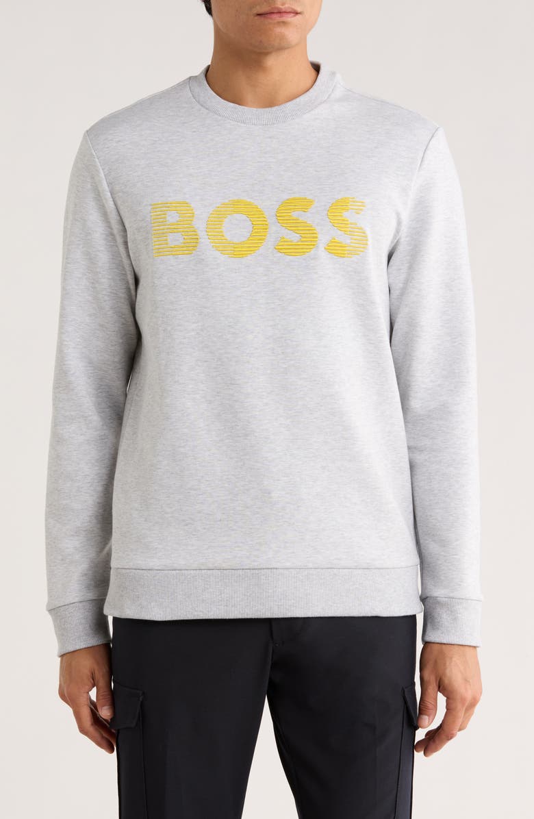 BOSS Salbo Crewneck Sweatshirt, Main, color, Light Pastel/ Grey