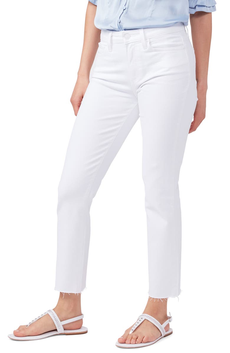 PAIGE Cindy Raw Hem High Waist Straight Leg Jeans, Alternate, color, Crisp White