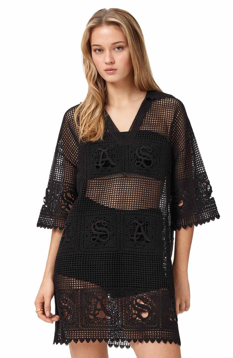 AllSaints Kyra Mesh Cover-Up Dress, Alternate, color, Black