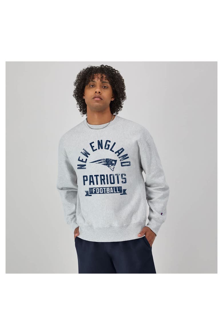 Men's Champion  Heather Gray New England Patriots Reverse Weave Fleece Pullover Sweatshirt, Alternate, color, Heather Gray