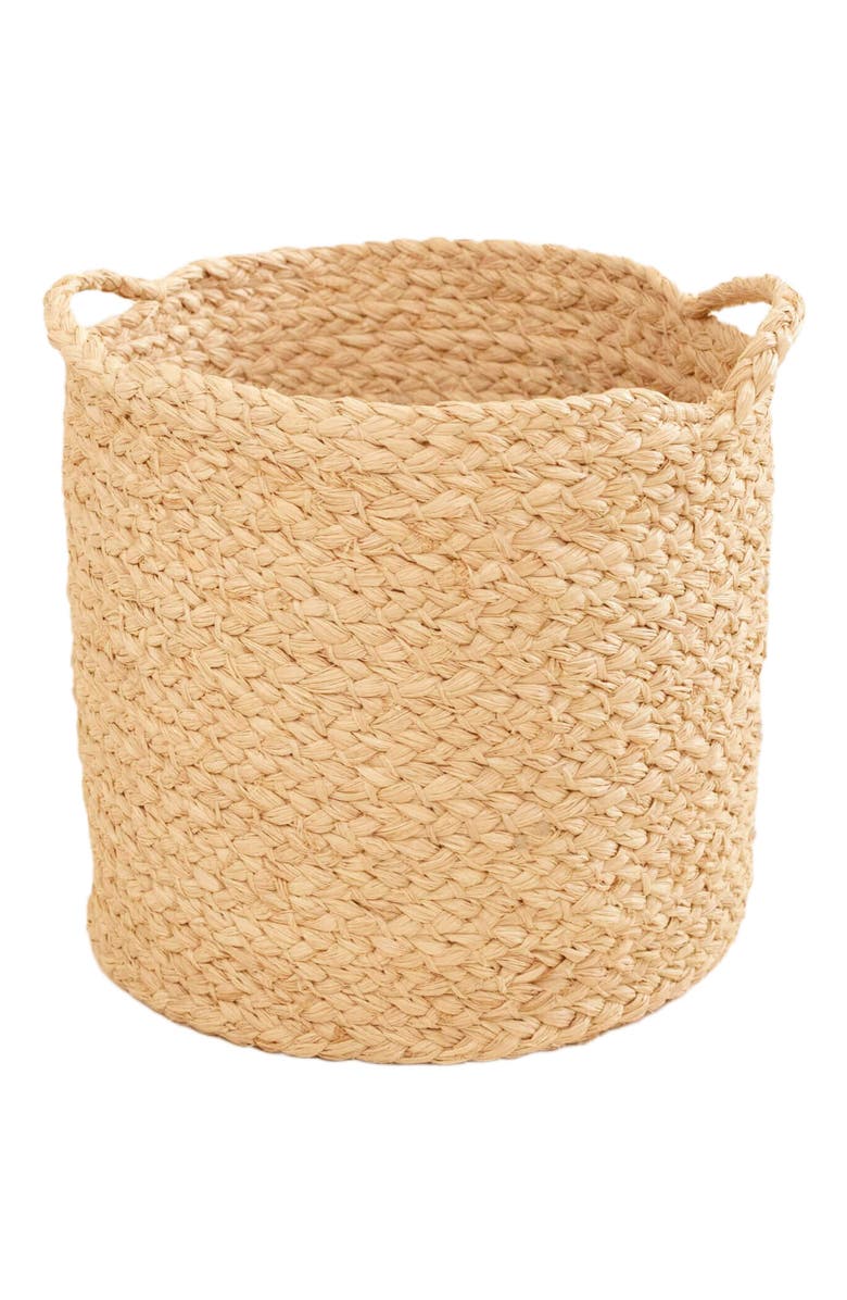 indego africa Braided Raffia Planter with Handles, Main, color, Natural