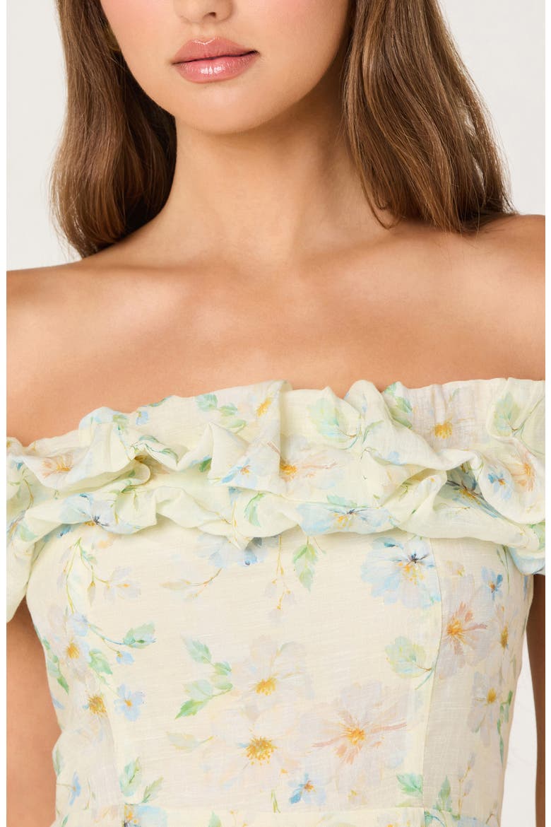 Alannah Floral Print Off the Shoulder Dress, Alternate, color, PALE YELLOW FLORAL