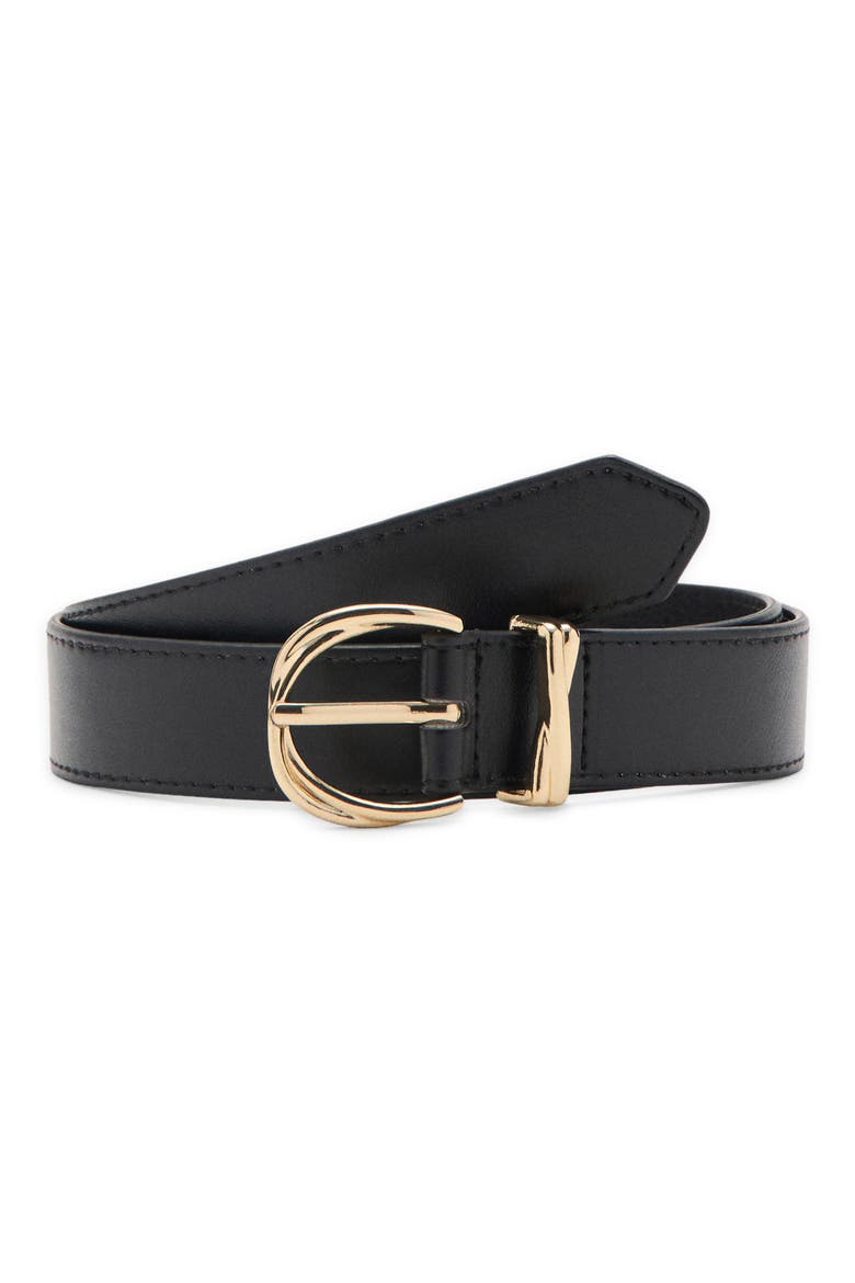 Oval Buckle Faux Leather Belt, Main, color, BLACK