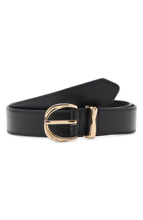 Oval Buckle Faux Leather Belt