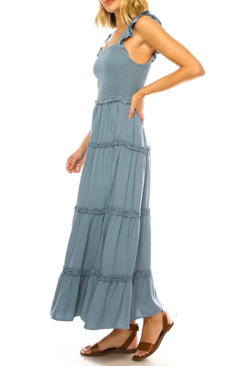 A COLLECTIVE STORY Ruffle Trim Swiss Dot Tiered Maxi Dress, Alternate, color, Parisian Blue