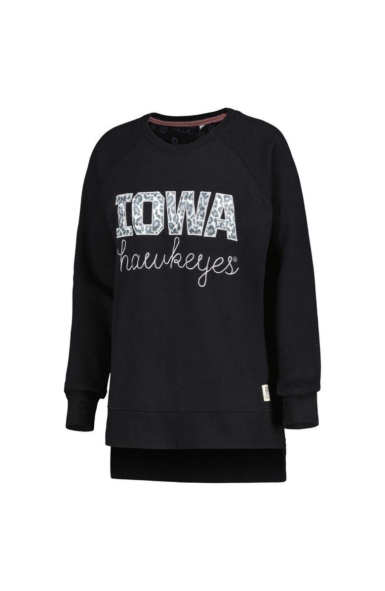 PRESSBOX Women's Pressbox Black Iowa Hawkeyes Steamboat Animal Print Raglan Pullover Sweatshirt, Alternate, color, 