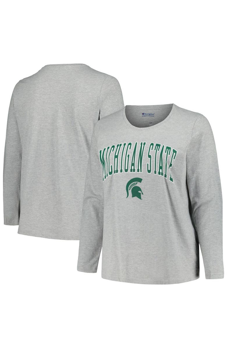 PROFILE Women's Profile Heather Gray Michigan State Spartans Plus Size Arch Over Logo Scoop Neck Long Sleeve T-Shirt, Alternate, color, Heather Gray