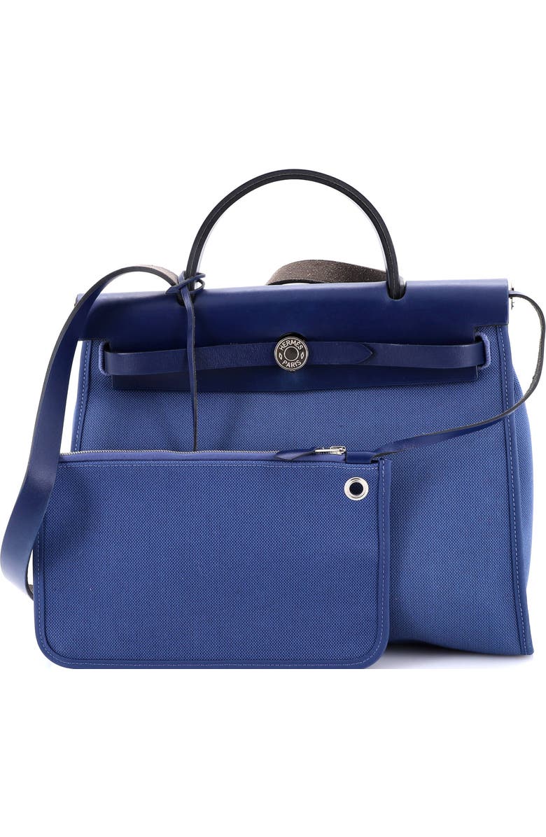 Pre-Owned Hermes Herbag Zip Leather and Toile 31, Alternate, color, Bleu Saphir